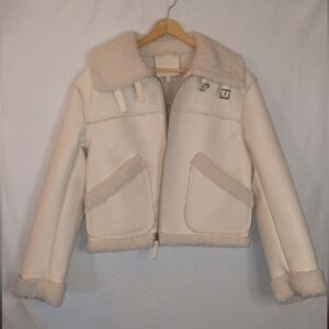NWT Studio Cream Shearling Crop Faux Leather Jacket Medium